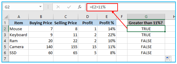 Greater Than or Equal to in Excel