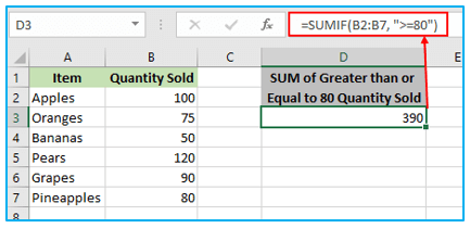 Greater Than or Equal to in Excel