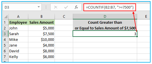 Greater Than or Equal to in Excel