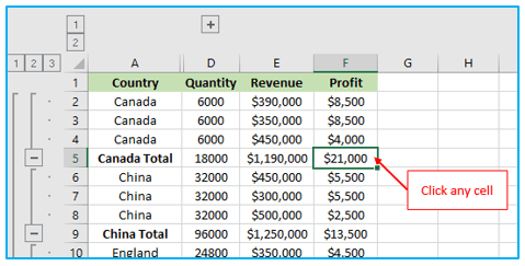 Outline Data in excel