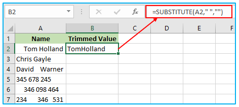 Remove Space in Excel