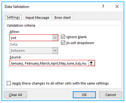 Set Data Validation 