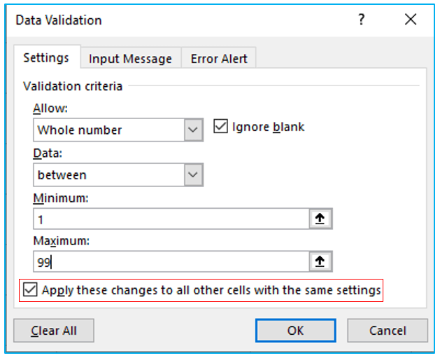 Set Data Validation in Excel