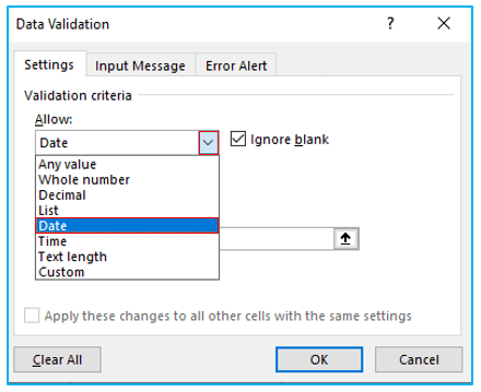 Set Data Validation