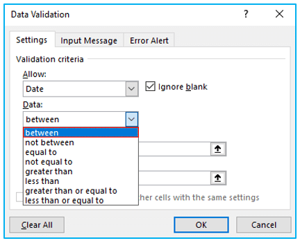 Set Data Validation