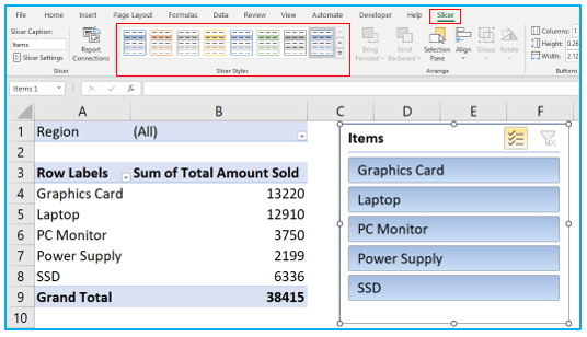 Slicers in Excel