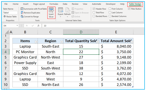 Slicers in Excel