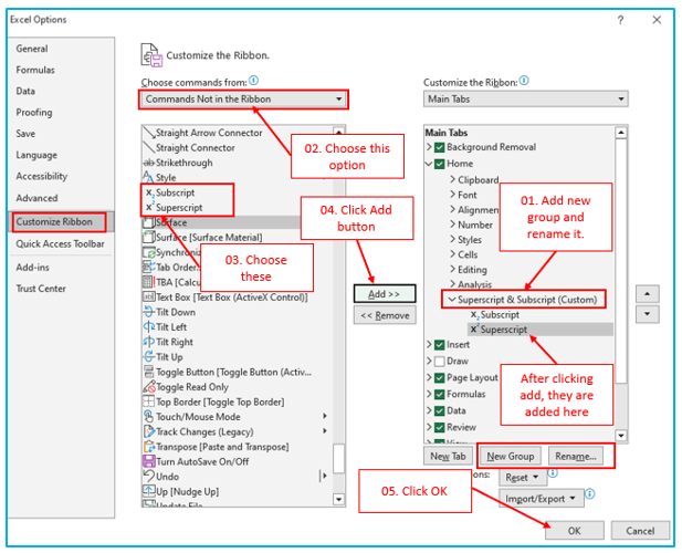 Superscript and Subscript in Excel