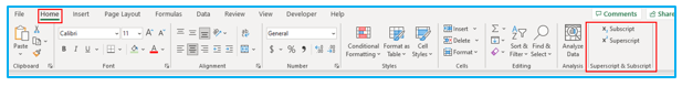 Superscript and Subscript in Excel