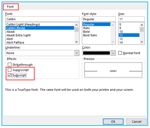 Superscript and Subscript in Excel