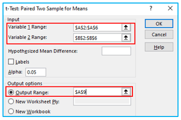 T.TEST in Excel