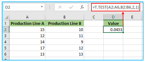 T.TEST in Excel