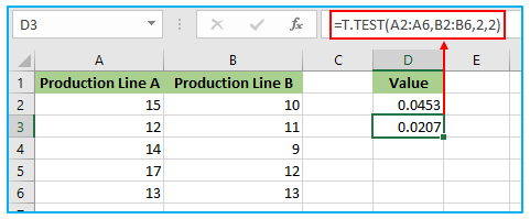 T.TEST in Excel