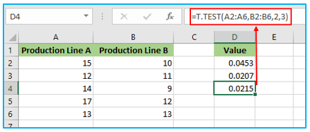 T.TEST in Excel