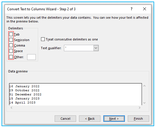 Text to Columns Option in Excel