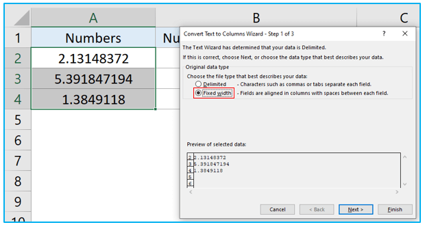 Text to Columns Option in Excel