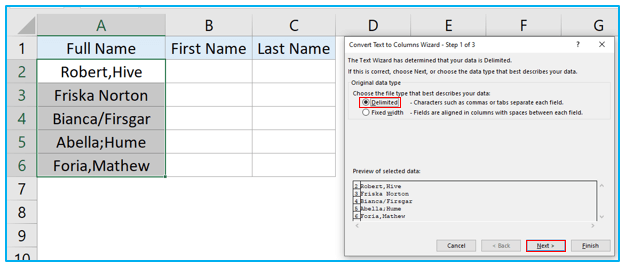 Text to Columns Option in Excel