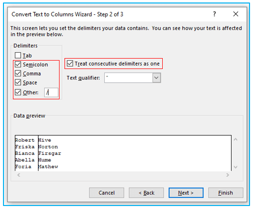 Text to Columns Option in Excel