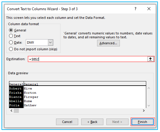 Text to Columns Option in Excel