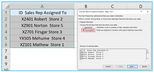 Text to Columns Option in Excel