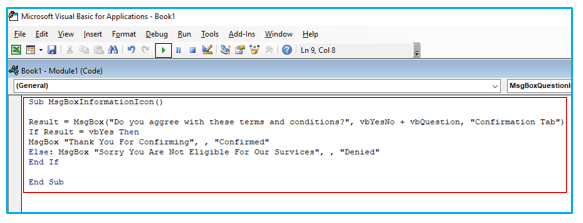 VBA Message Box in Excel