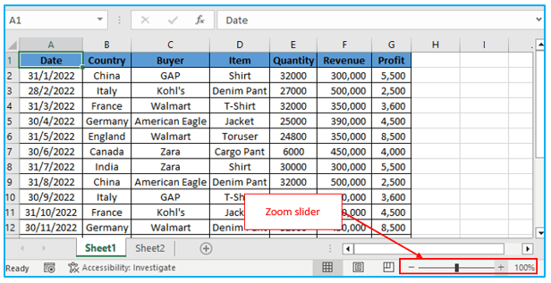 Zoom in and Zoom out in Excel