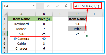 Offset Function in Excel