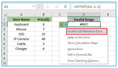 Offset Function in Excel