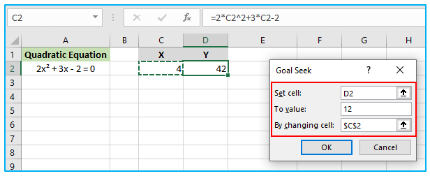 Quadratic Equation in Excel