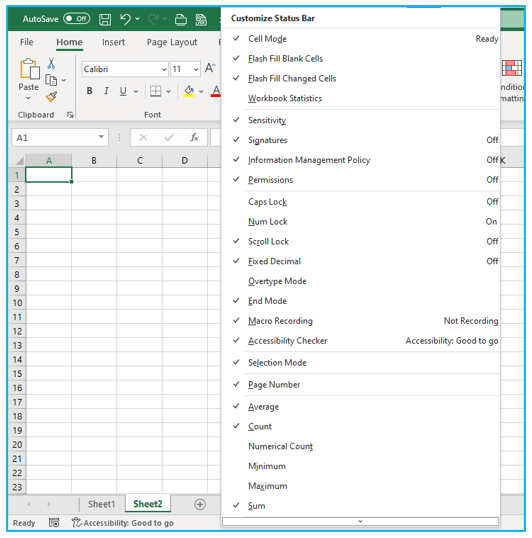 Status Bar in Excel