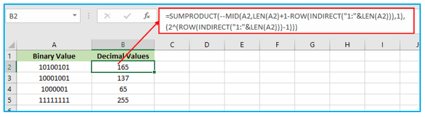 BIN2DEC Function in Excel