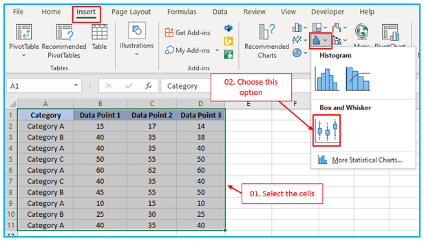 Box and Whisker Plot in Excel