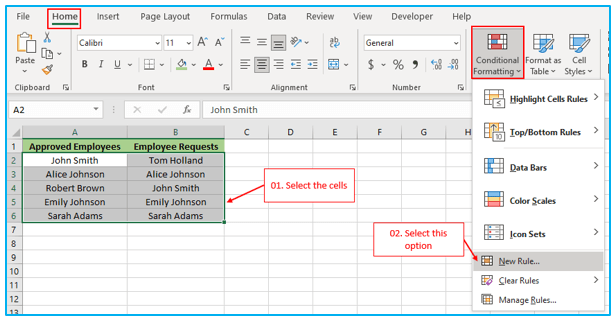 Compare Texts of Two Cells in Excel