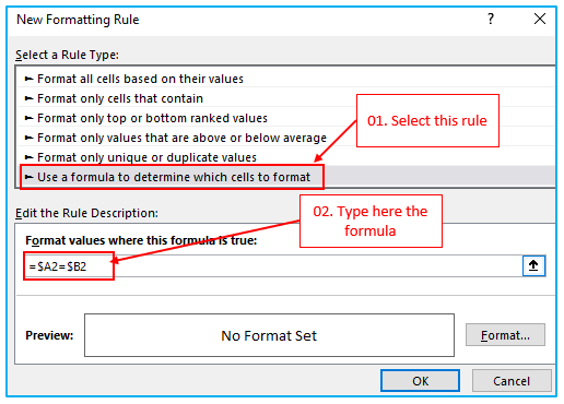 Compare Texts of Two Cells in Excel