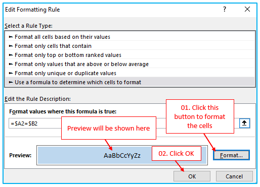 Compare Texts of Two Cells in Excel