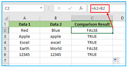 Compare Texts of Two Cells in Excel