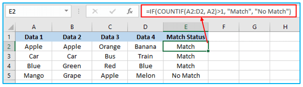 Compare Texts of Two Cells in Excel