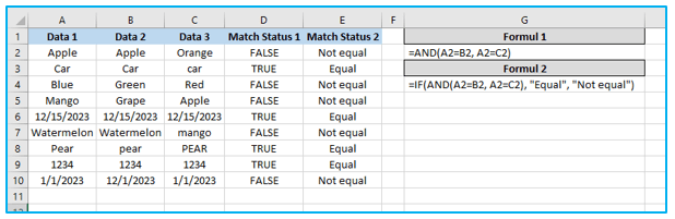 Compare Texts of Two Cells in Excel