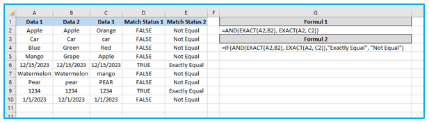 Compare Texts of Two Cells in Excel
