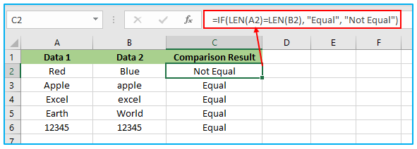 Compare Texts of Two Cells in Excel