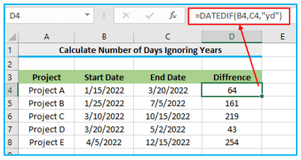 DATEDIF Function in Excel