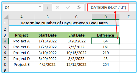 DATEDIF Function in Excel