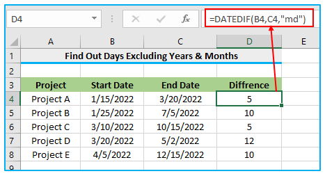 DATEDIF Function in Excel