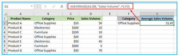 DAVERAGE Function in Excel