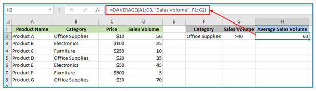 DAVERAGE Function in Excel