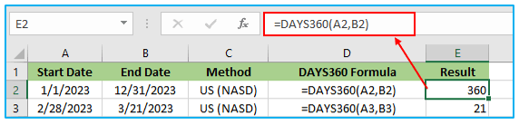 DAYS360 Function in Excel