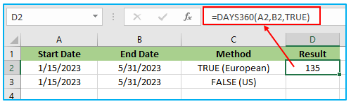 DAYS360 Function in Excel