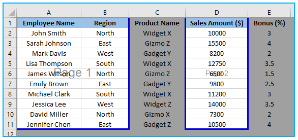 Print Area in Excel