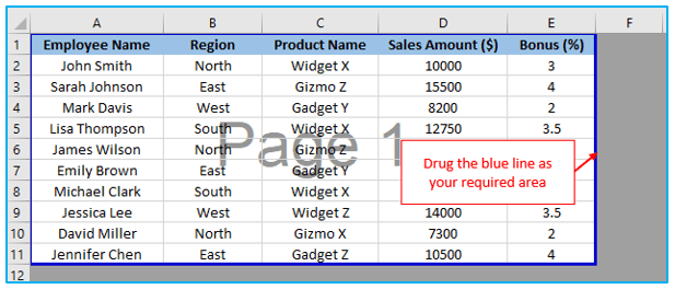 Print Area in Excel