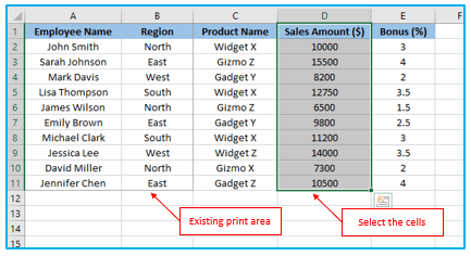 Print Area in Excel